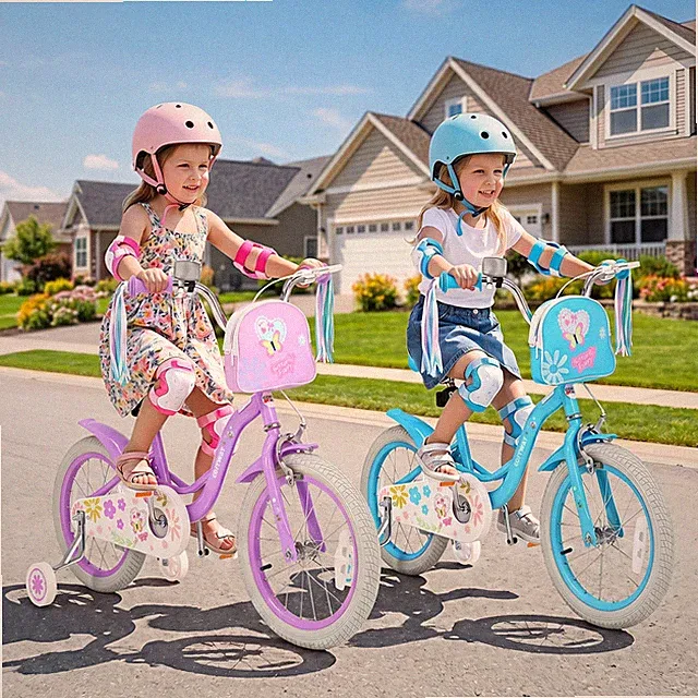16” Girls Bike with Front Bag Streamers Children Training Bicycle for 4-7 Years