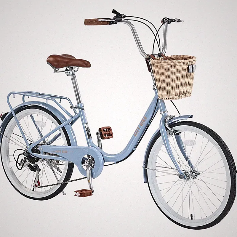 22" Bicycle 7 Speed City Bike with Basket, 13 Inch Steel Frame Women's Bike