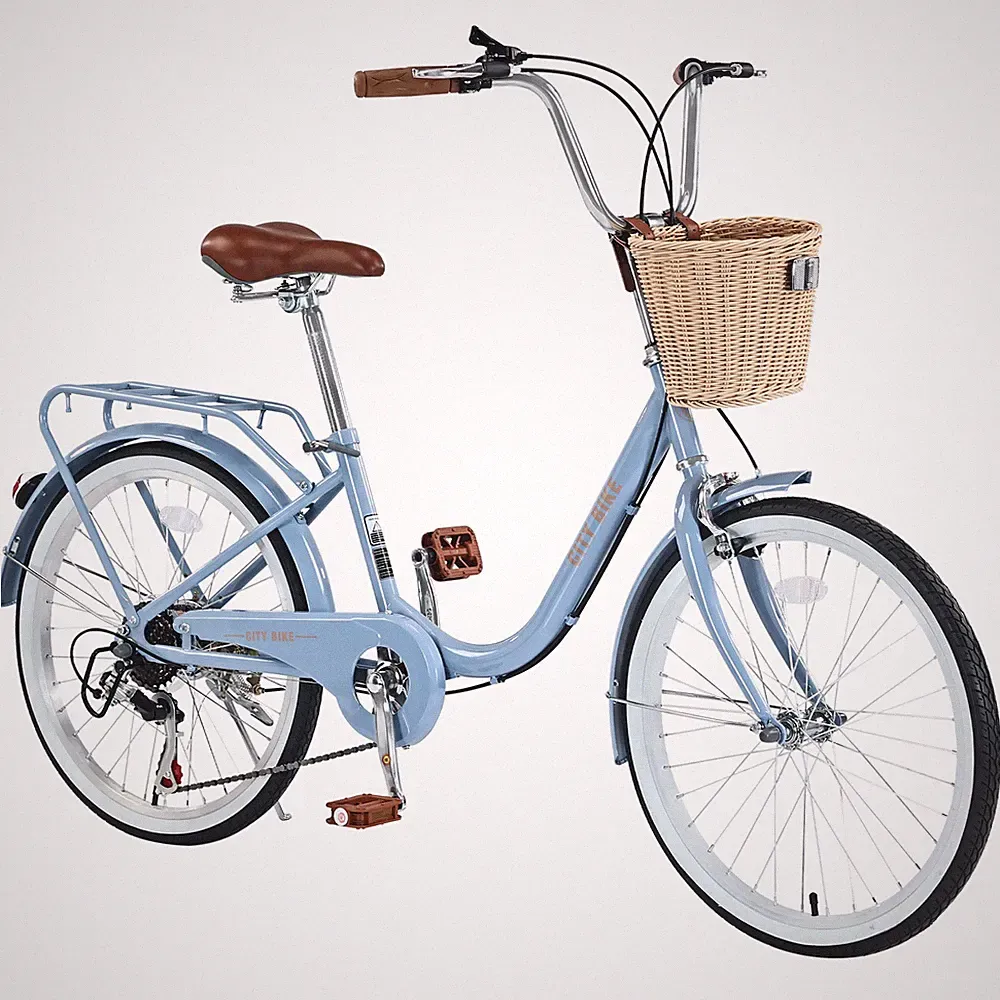 22 Inch City Bike with Basket Steel Frame Girls Bicycle for 8+ Years Old Blue