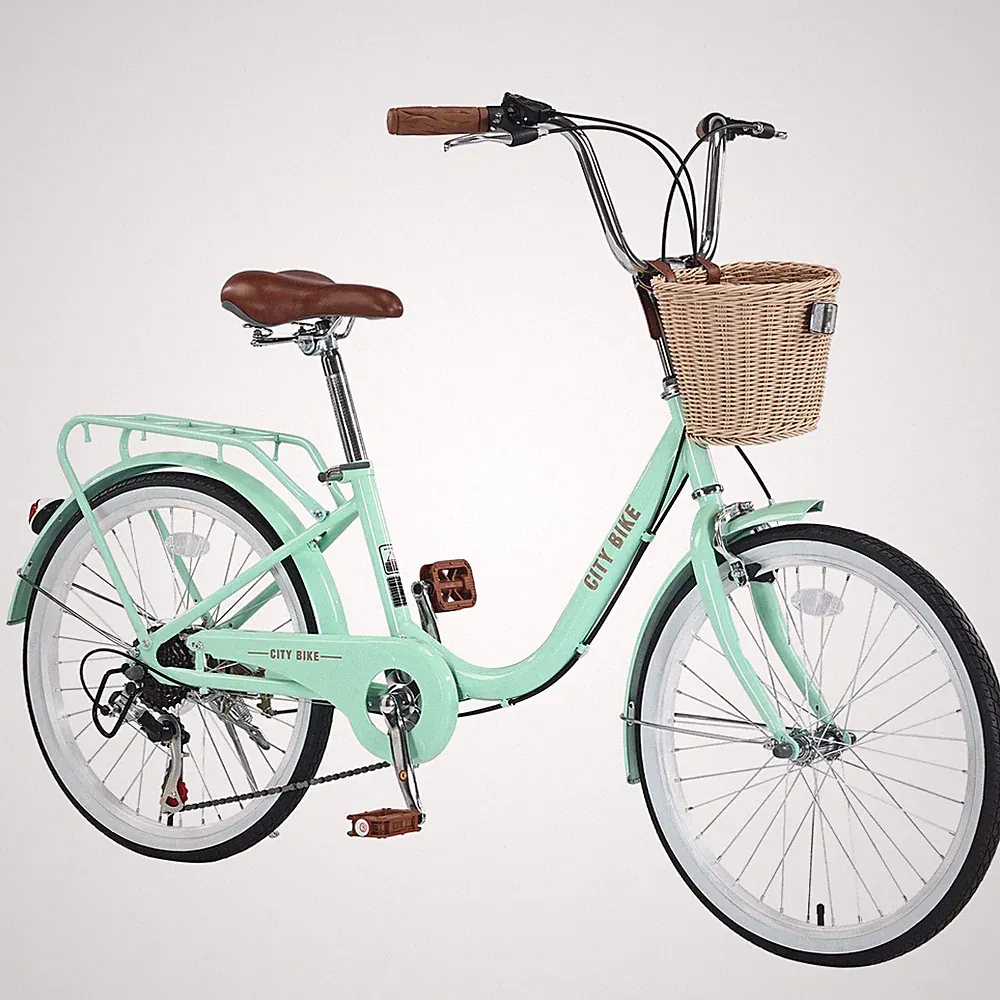 22 Inch City Bike with Basket Steel Frame Girls Bicycle for 8+ Years Old Green