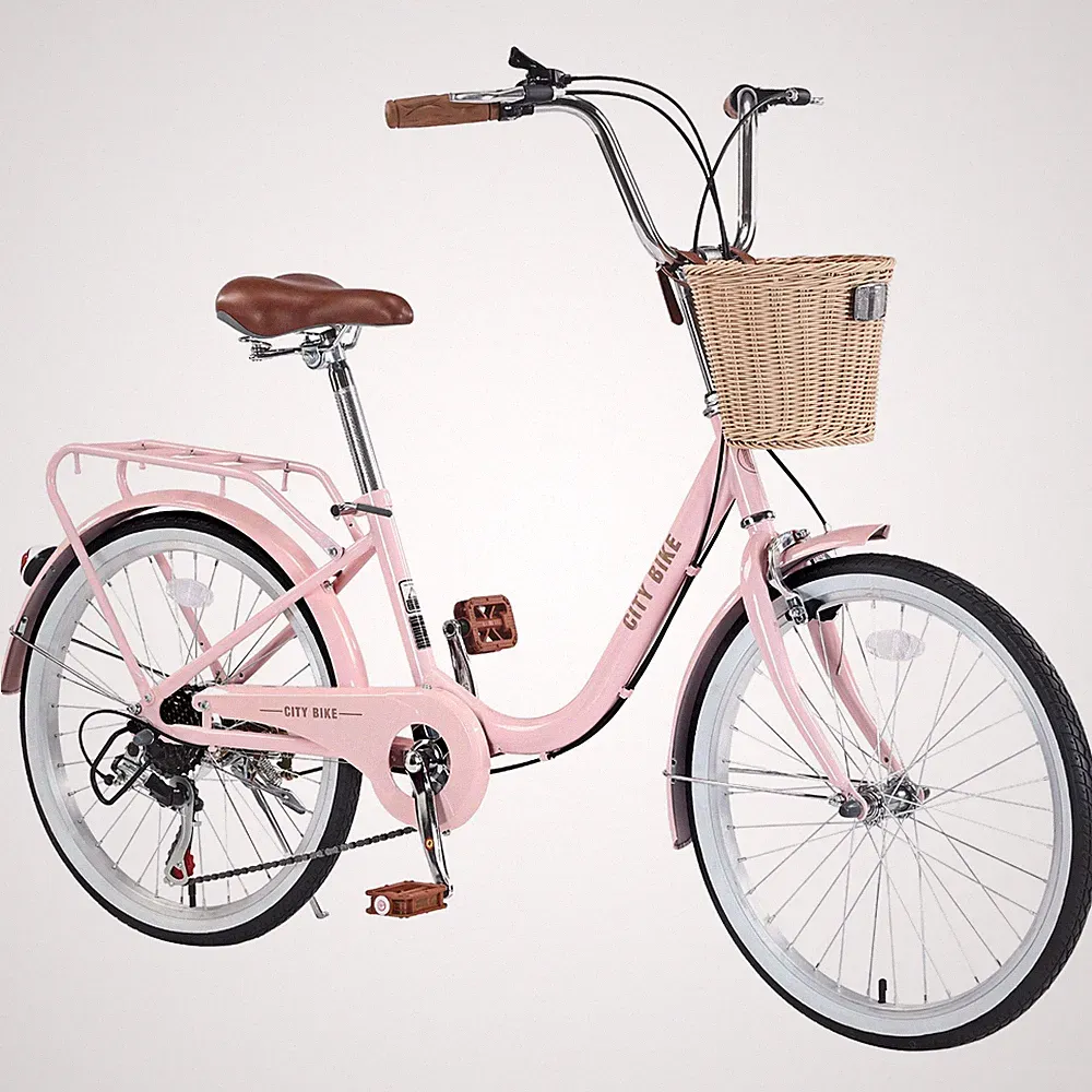 22 Inch City Bike with Basket Steel Frame Girls Bicycle for 8+ Years - Pink