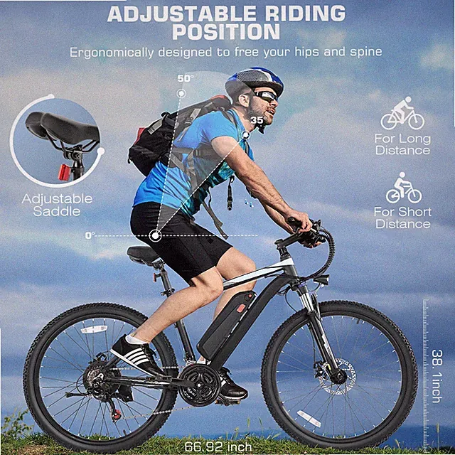 26"x2.1" Wider Anti-Slip Tire Electric Bike, 21-Speed Adult Electric Hybrid Bike