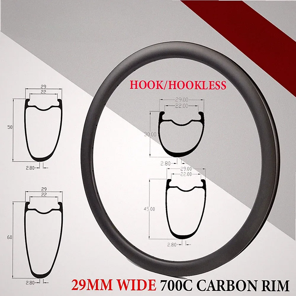 700C Road Bicycle Carbon Rims 29mm Width 22 23mm Inner Asymmetric Tubeless Wheel
