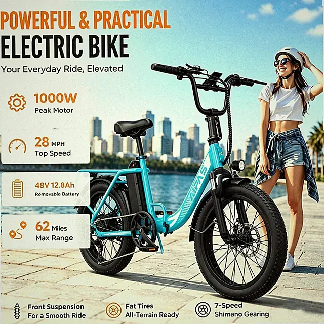 Aipas A4 1000W Foldable Step-Thru Ebike 28MPH 62Mi Adult Commuter New