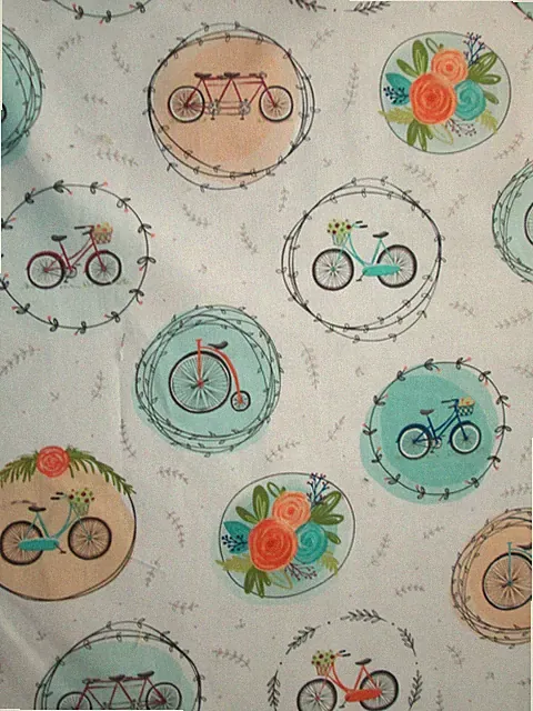 BICYCLE BIKES BICYCLES TANDEM TRICYCLE BIKE CIRCLES FLOWERS COTTON FABRIC FQ