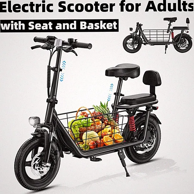 Folding Bike Escooters with Seat and Basket 850W Peak Motor 25 Miles Range 22MPH