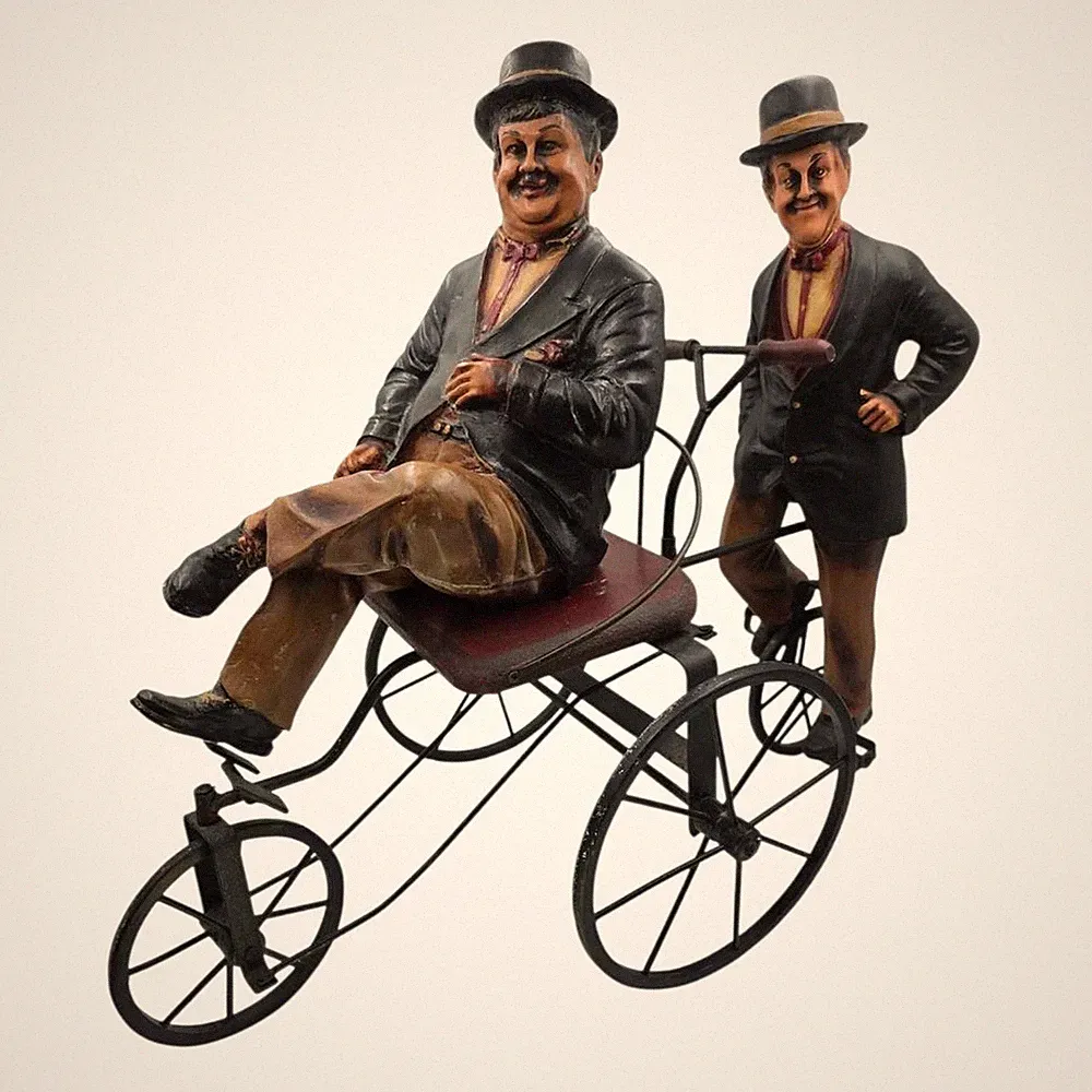 Laurel & Hardy Tandem Bicycle Sculpture Figurine 18" Large Statue Repaired