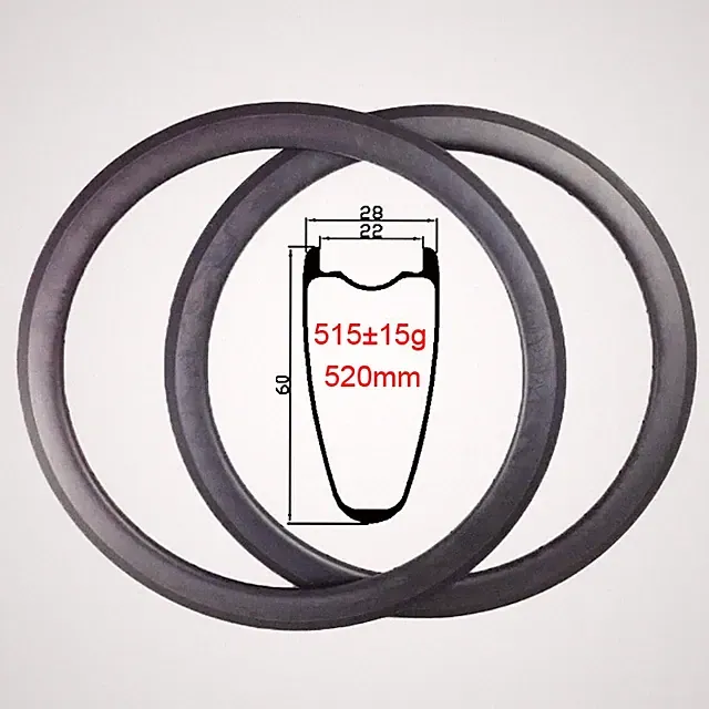 Road Bicycle Carbon Fiber Rim 700c 22mm Inner Width 60mm Depth Disc Brake