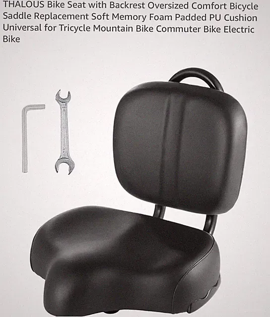 THALOUS Bike Seat with Backrest Oversized Comfort Bicycle Saddle Replacement...